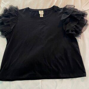 Black Tulle Short Sleeve Crop Top Size XL